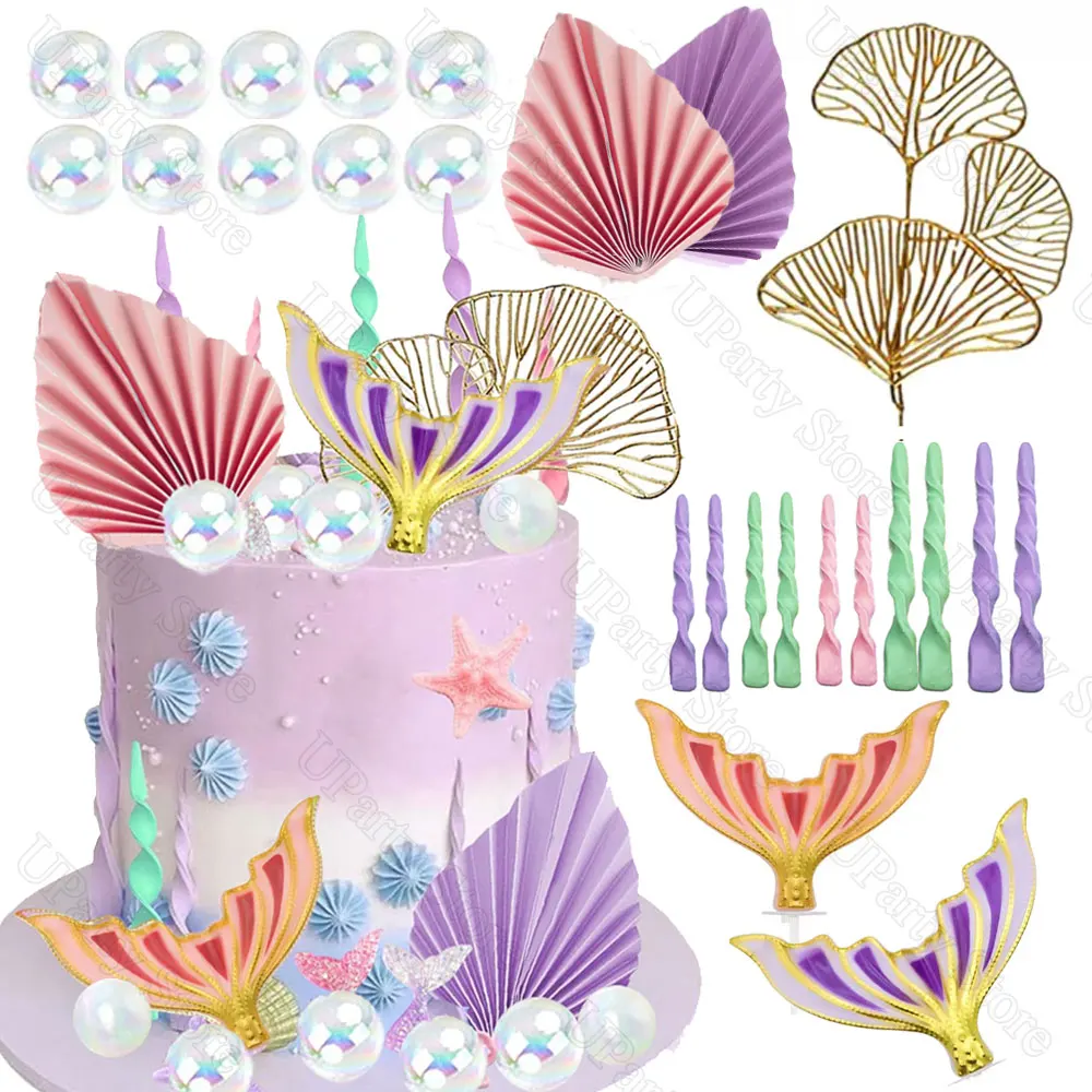 Mermaid Cake Toppers Bubbles Seeweed Big Mermaid Tail Cake Topper for Under the Sea Birthday Baby Shower Party Cake Decor Supply