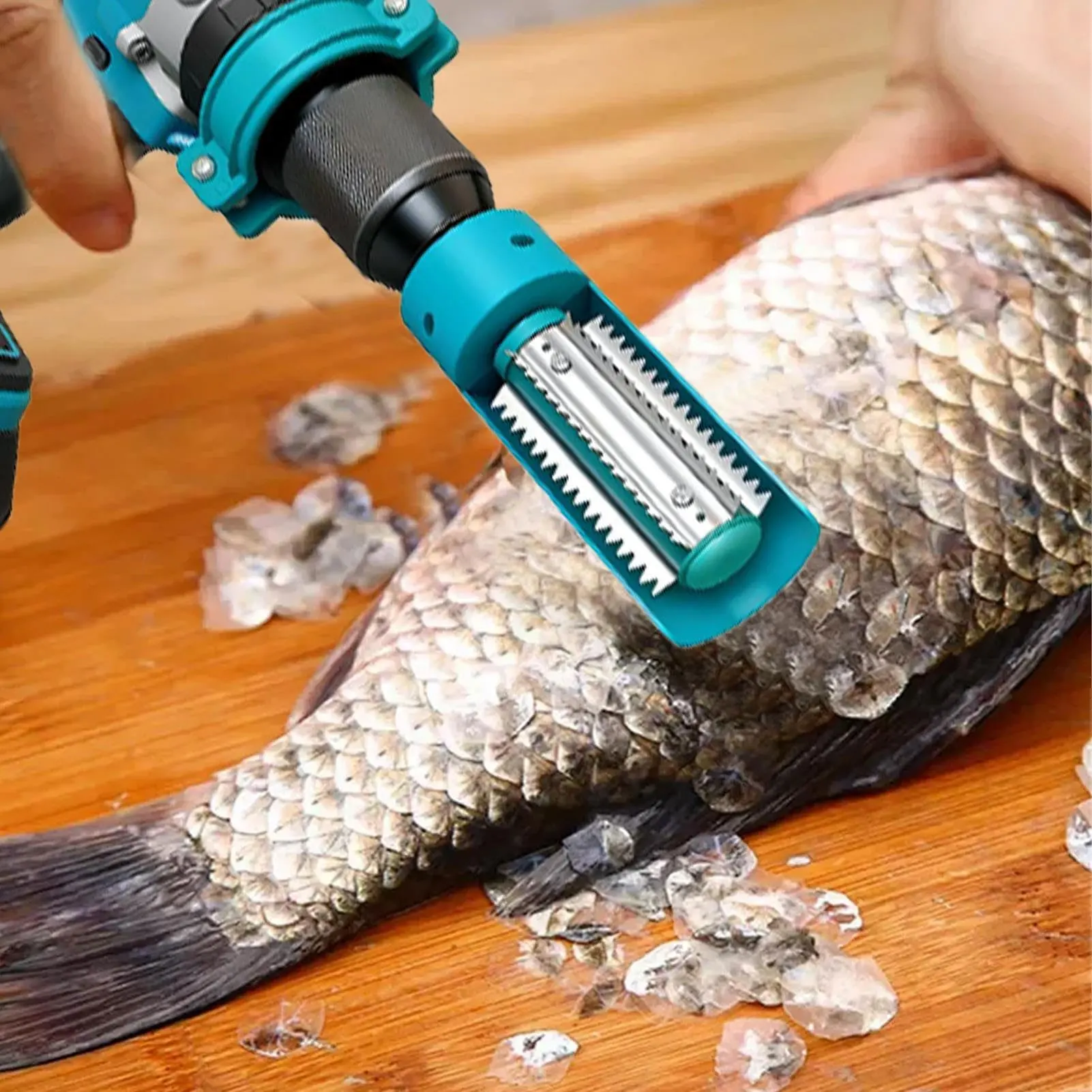 전동 드릴용 생선 비늘 제거기 헤드 스테인리스 스틸 블레이드 미끄럼 방지 커버 포함