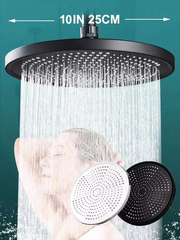 25CM/10inches Bathroom Ceiling Mounted Shower Head Supercharge Large Flow Top Spray ABS Thicken High Pressure Rainfall Shower