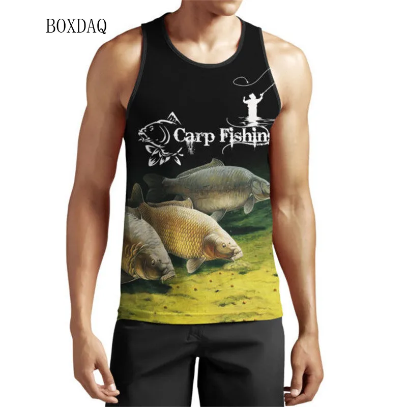 Summer Sleeveless Fashion Fishing Tanks Tops 3D Fish Printed Street Style Man Vest 5XL Plus Size Loose Casual Sports Tanks