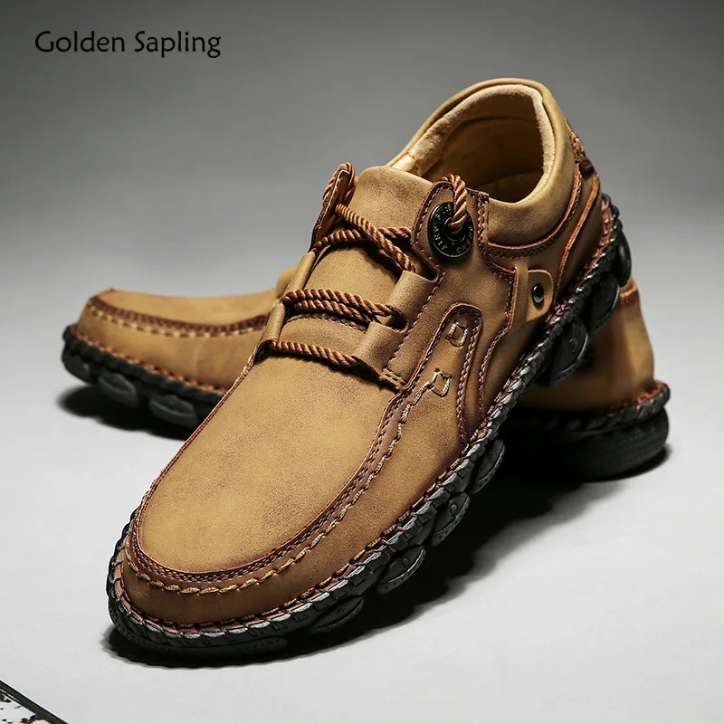 Golden Sapling Fashion Loafers Retro Men's Casual Shoes Handmade Sewing Platform Flats Leisure Work Footwear Moccasins for Men