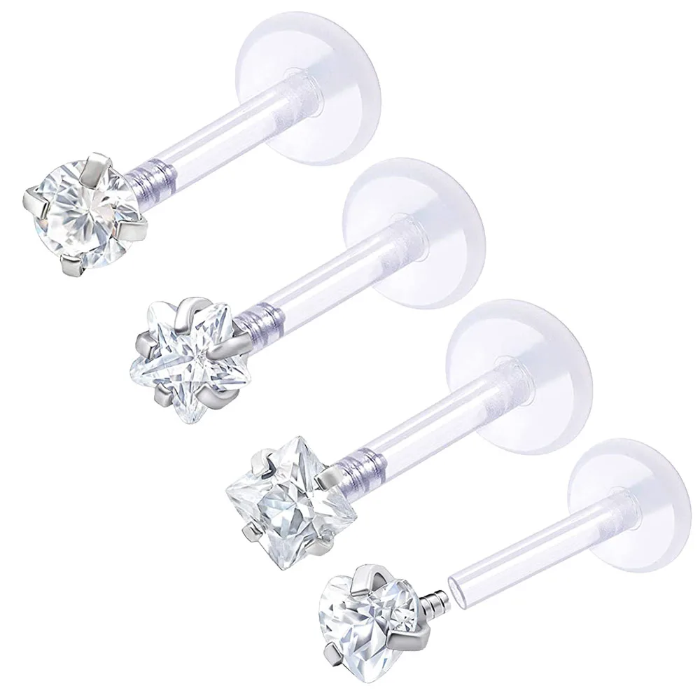 2Pcs Push in Bioflex 16g Lip labret Piercing Jewelry Tragus Vertical Cartilage Marilyn Monroe 3mm CZ More Choices