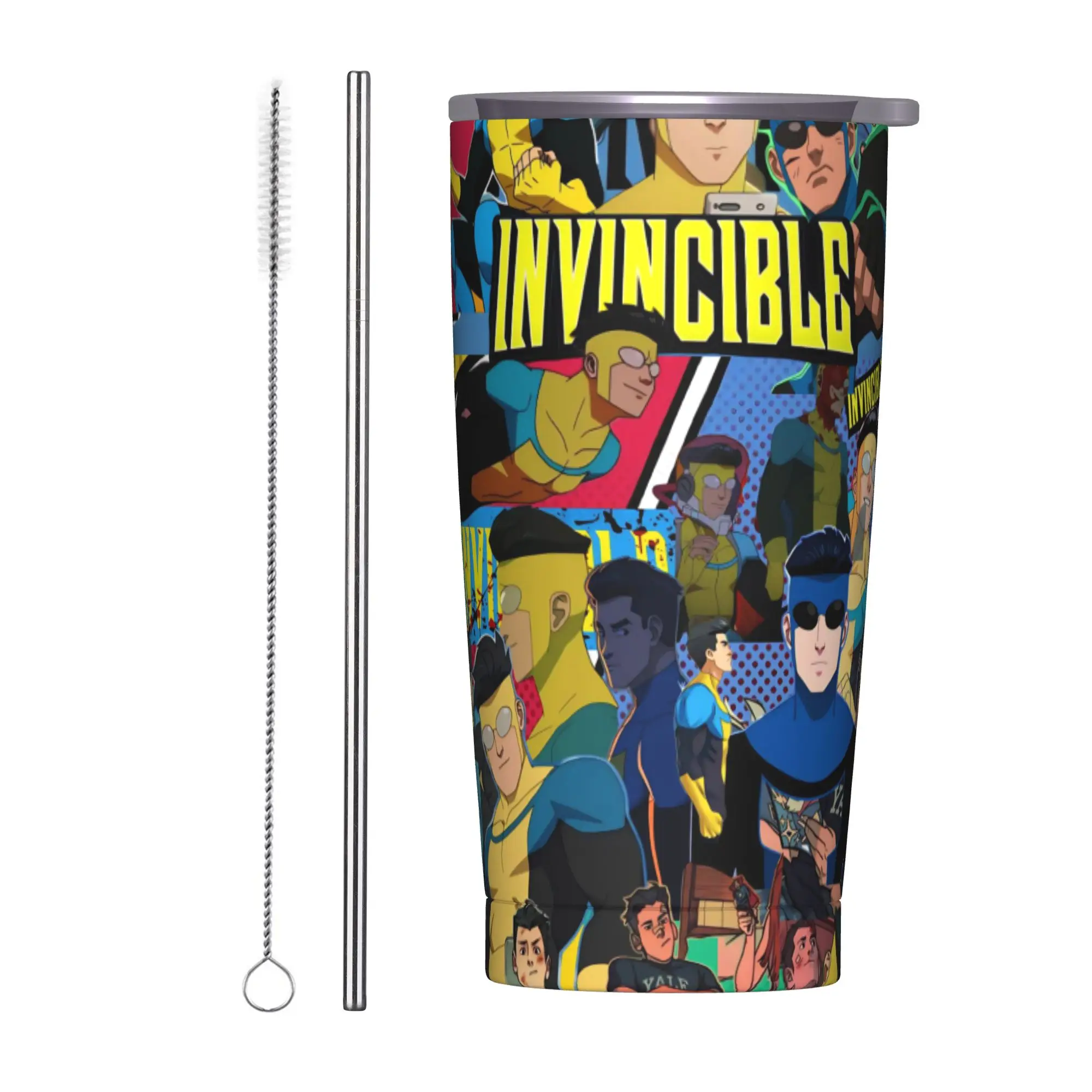 Invincibles Comic Tumbler Vacuum Insulated  Coffee Cups with Lid Straw Smoothie Tea Mug Water Bottle 20oz