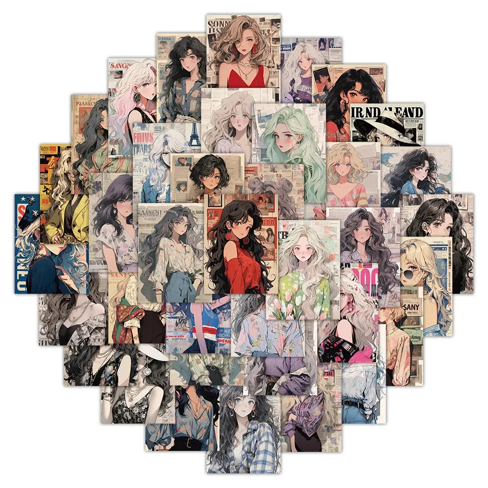 10/30/60 pçs vintage anime menina adesivos estéticos ins estilo bonito decalque brinquedo diy guitarra papelaria capacete dos desenhos animados graffiti adesivo