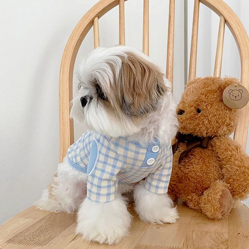 Pet Plaid T-shirt Teddy Bear Dog Base Shirt Marzis Yorkshire Shonauri Small Cat Dog Clothes Pet Hoodie Designer Dog Clothes