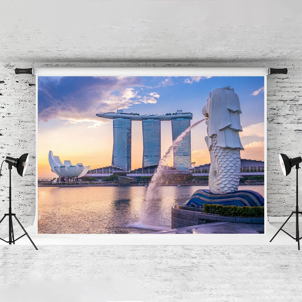 World Famous City Place Backdrop Popular Photo Photography Singapore Merlion Background Birthday Decoration Photo Studio Props