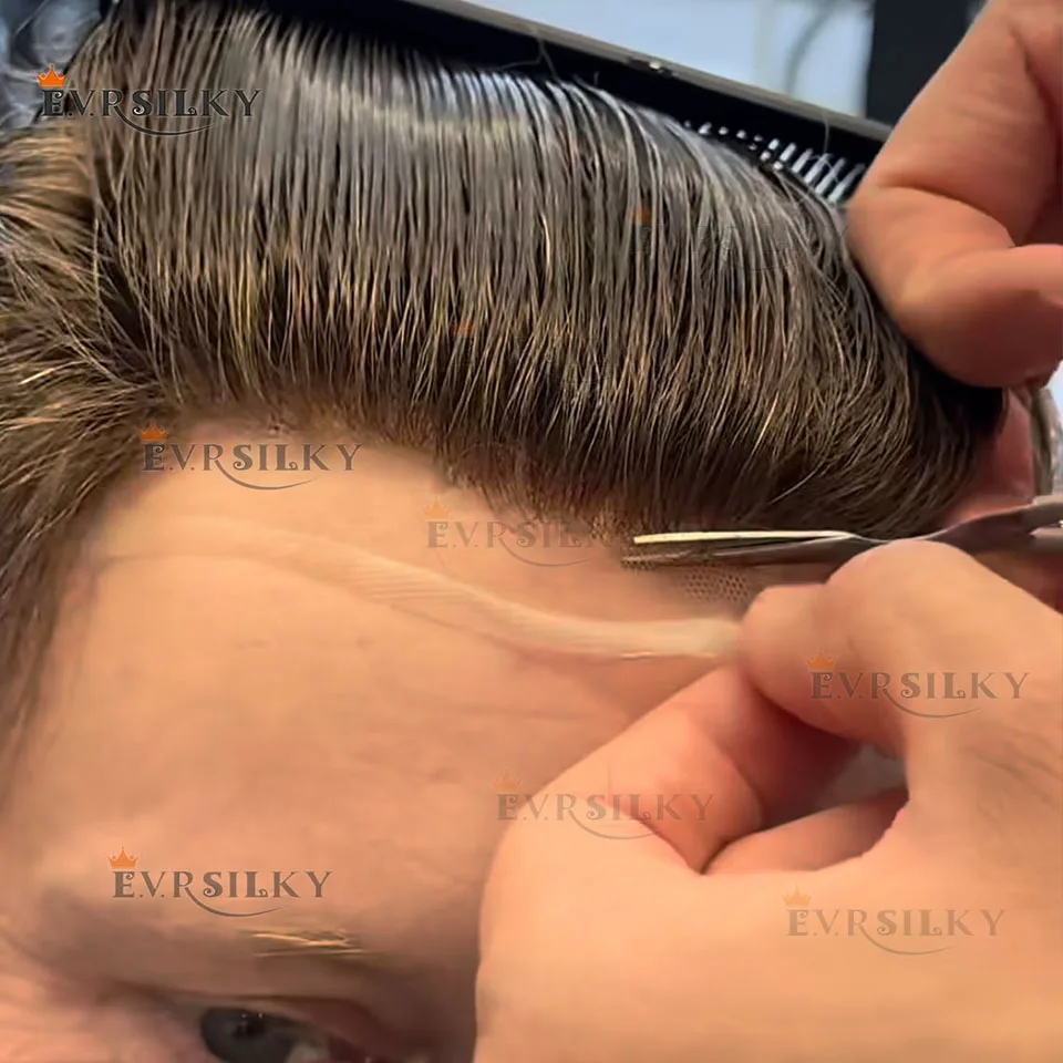 

Невидимая линия волос Прочный блондин Коричневый Q6 Швейцарское кружево PU 100% парики из натуральных волос Серый Черный 1B65 Мужской парик Отбеленные узлы Капилли