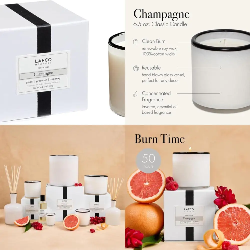 

50-Hour Classic Candle in Champagne, 6.5 oz, Reusable Hand-Blown Glass, American Made