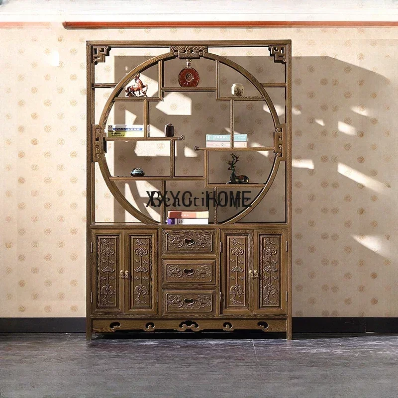 

Solid Wood Chinese Style Locker Display Cabinet Living Room Entrance Retro Partition Storage Rack