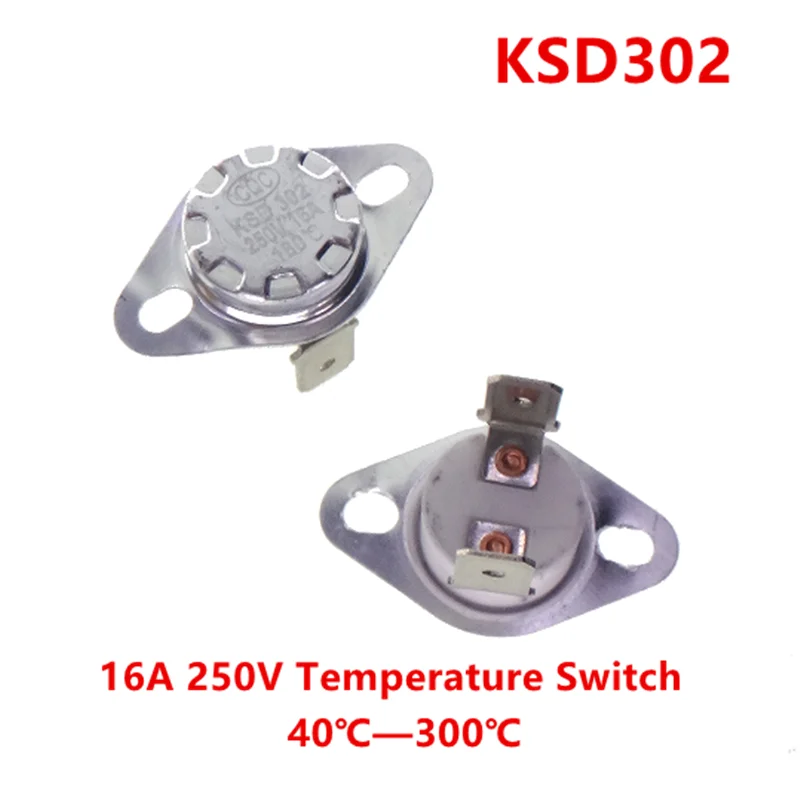 Термостат KSD302 16А 250В, керамический, нормально закрытый, с температурными точками 40, 45, 55, 65, 75, 90, 100, 110, 120, 130°C
