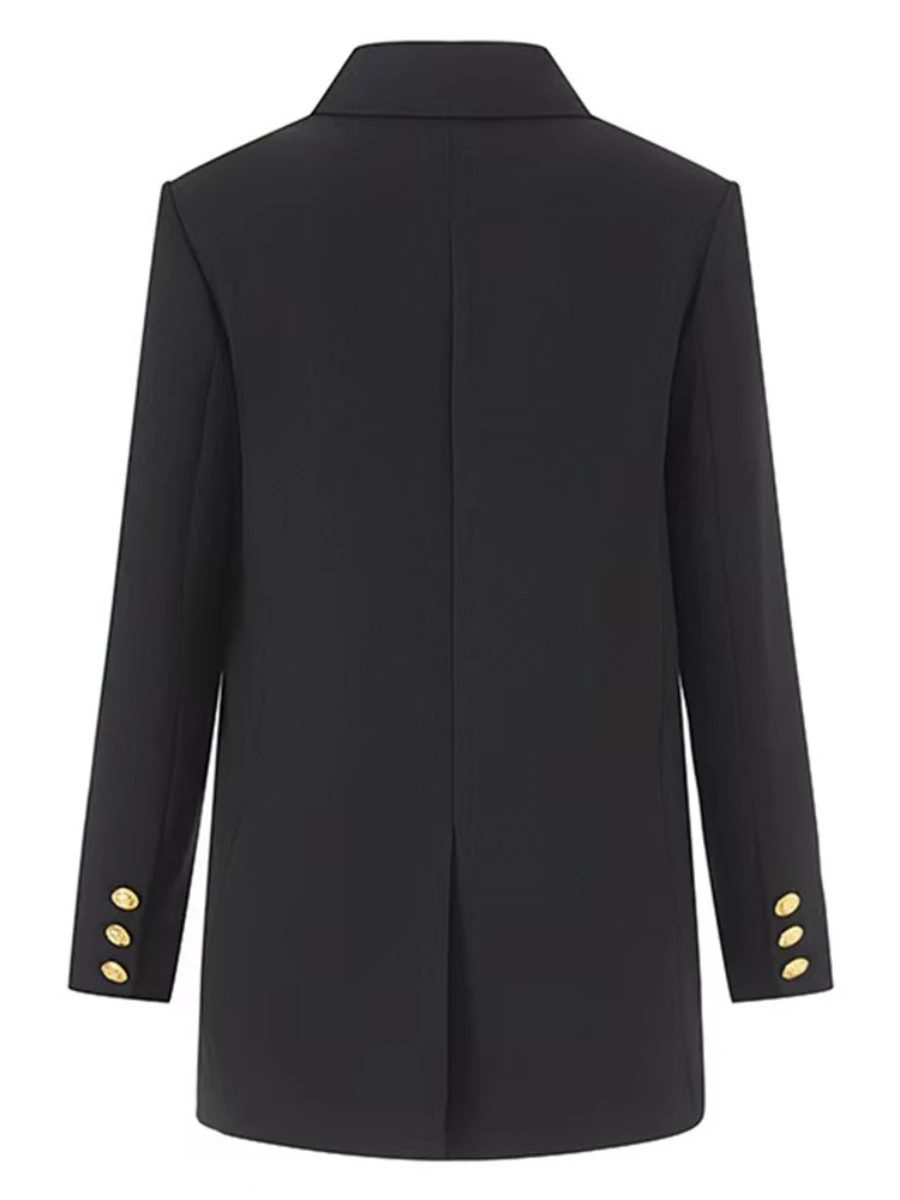 سترة CHICEVER سوداء مقسمة مزدوجة الصدر سترة نسائية بأكمام طويلة للتخسيس سترات نسائية راقية للخريف على الموضة