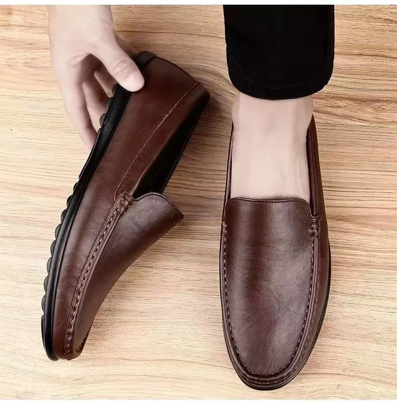 Echtes Leder Herren Freizeitschuhe Marke Italienische Herren Loafer Mokassins Atmungsaktive Slipper Schwarze Weiche Fahrschuhe Übergröße 37-47 – Detail 13