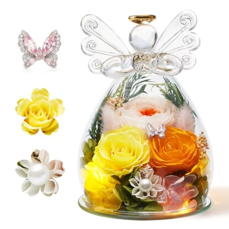 

Gifts for Mom Forever Angel Roses-Birthday Gifts for Women Mom Wife Grandma- Eternal Flowers in Glass Angel-Flowers for Deliver