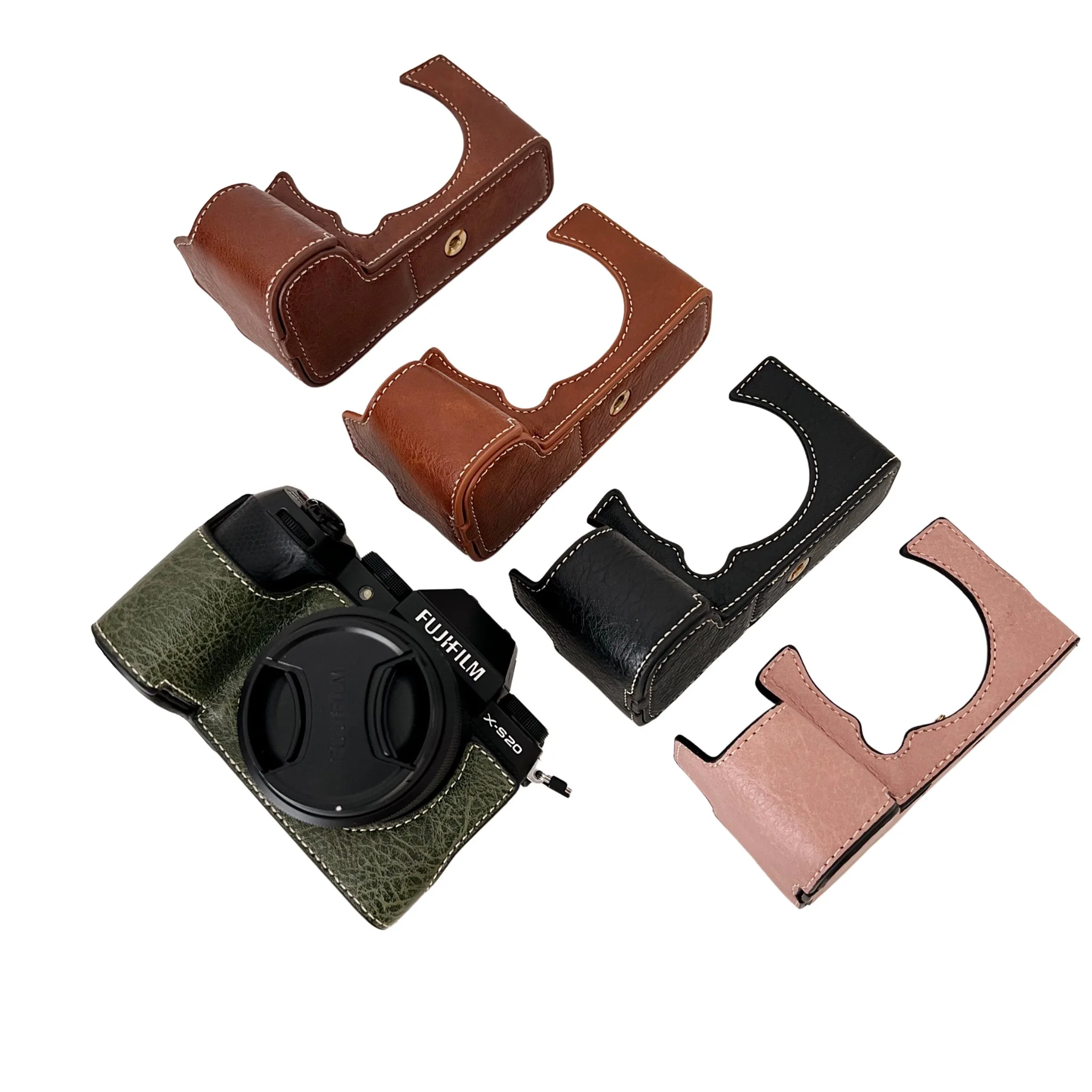Buffalo Pattern PU Leather Case Camera Bag Half Body Base Protector for Fujifilm X-S20 Fuji XS20 Protective Opening Bottom Cover