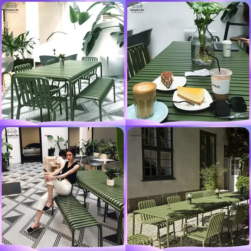 Wrought Iron Outdoor Table Set for Garden Courtyard Balcony Patio Cafe Milk Tea Shop Rustic Modern Long Dining Table Casual