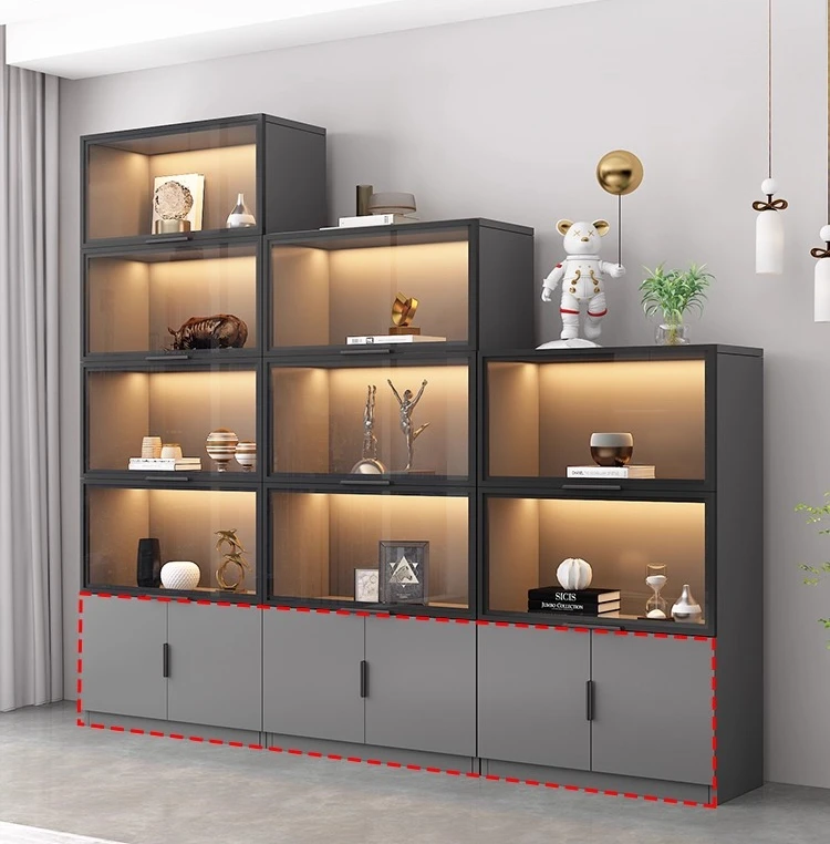 

Free combination lattice bookcase with glass door light luxury high-end modern dust-proof display custom whole wall living room