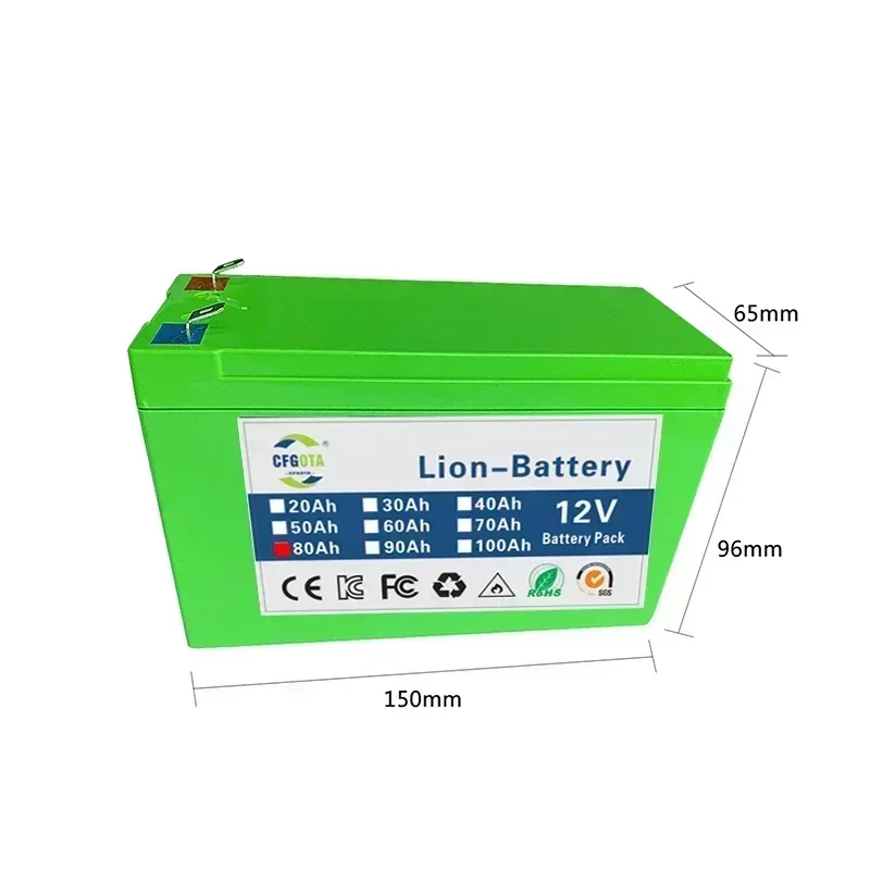 NEW 12V Battery 80Ah Built-In High Current 80A BMS 18650 Lithium Battery Pack For Electric Vehicle Battery 12.6V Charger