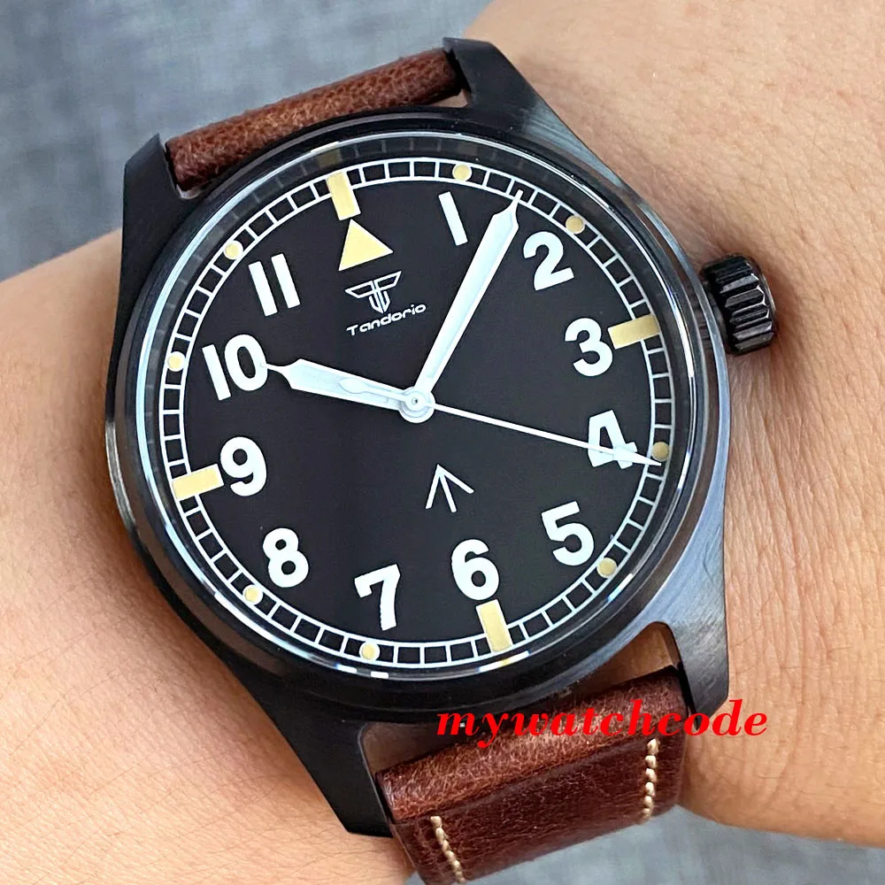 Tandorio 200M Water Resistent NH35 Pilot Watch Waterproof Black Automatic Wristwatch Big Crown Sapphire Crystal Relogio Diver