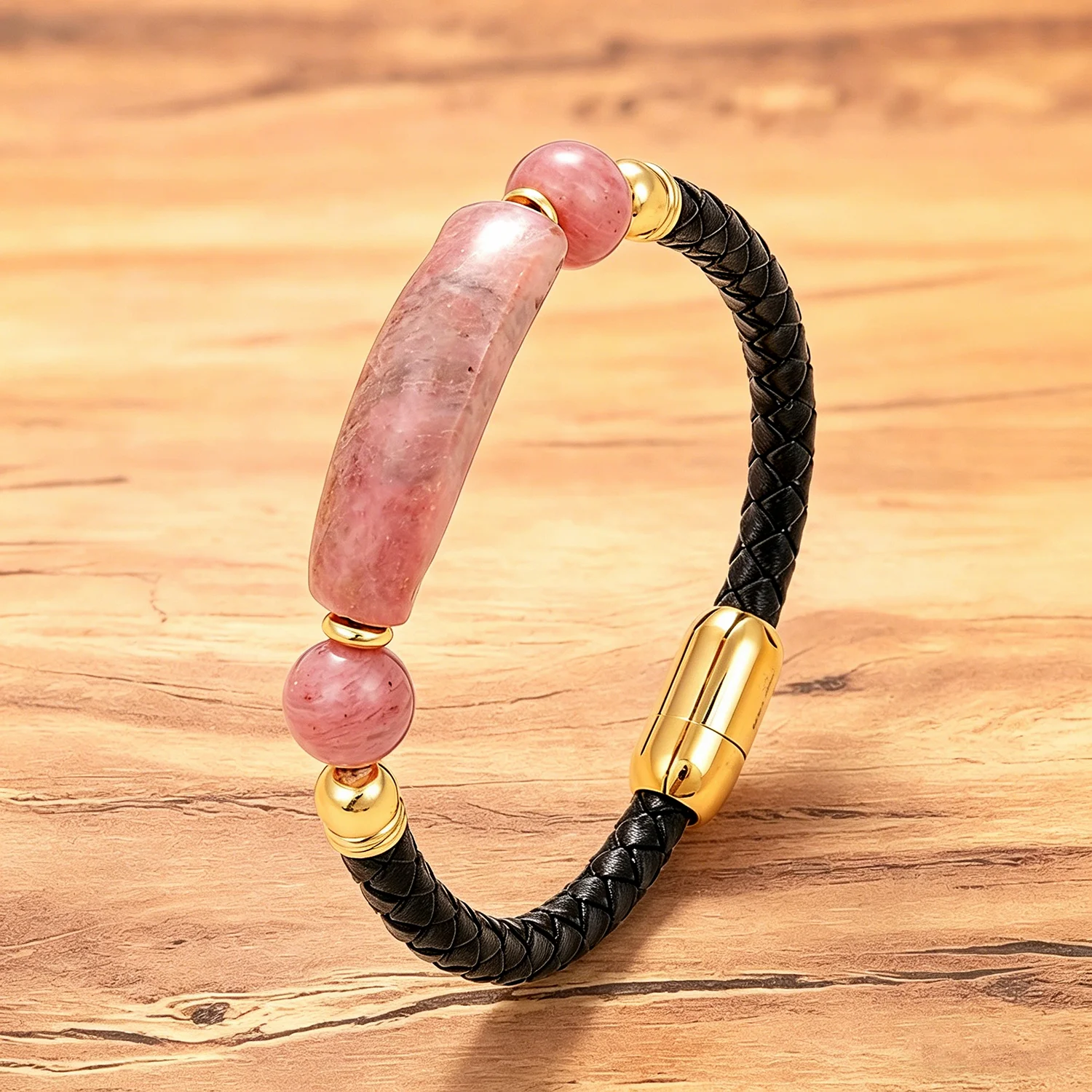 Unisex Natural Stone Bracelet – Braided Leather, Stainless Steel Clasp, Spiritual Meditation Vintage Men's Jewelry Gift