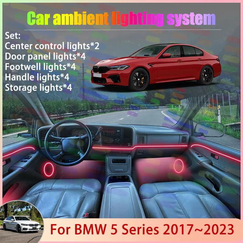 

For BMW 5 Series MK7 2017~2023 2018 2019 G30 G31 2/18 in 1 Car Atmosphere Light Lamp RGB Shade Ensemble Streamer Atmosphere Set