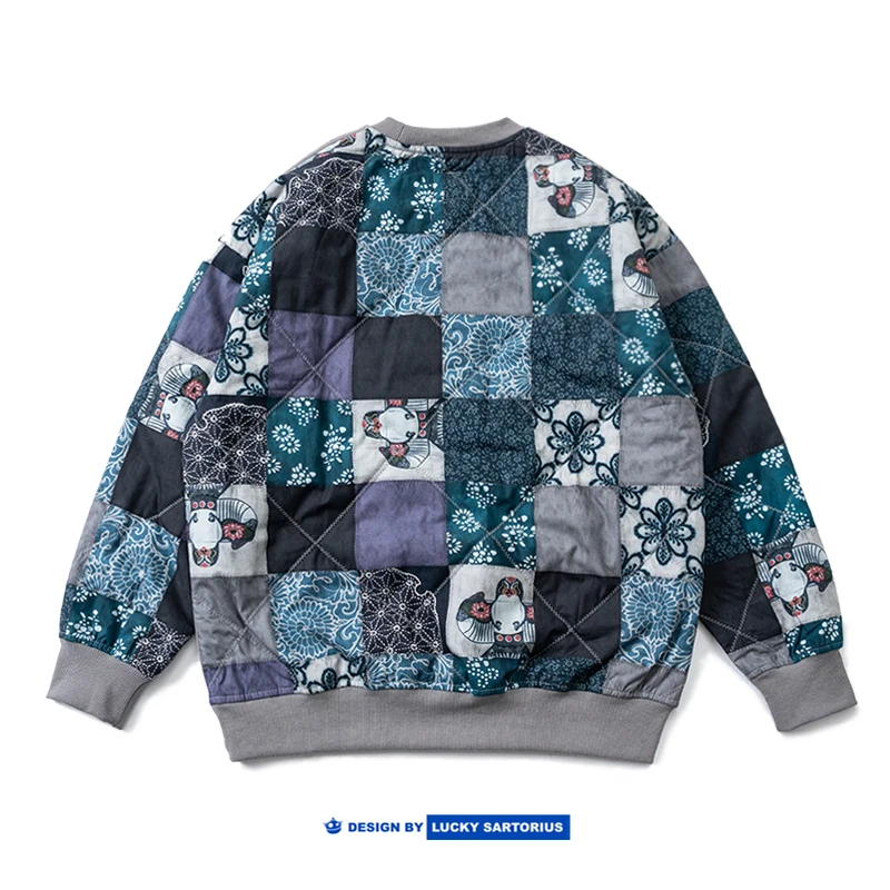 Loose Fit round Neck Sweatshirt Unisex Casual Style Japanese Retro Shoulder Drop Design Front Back Patchwork Autumn Winter Ne...