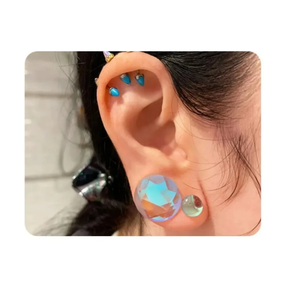 1 Paar hochwertige facettierte Glas-Ohrstöpsel, einzelnes Horn, Tunnel-Ohrmessgerät, auch O-Ring-Ohrring-Piercing – Körperschmuck 6–16 mm – Detail 7