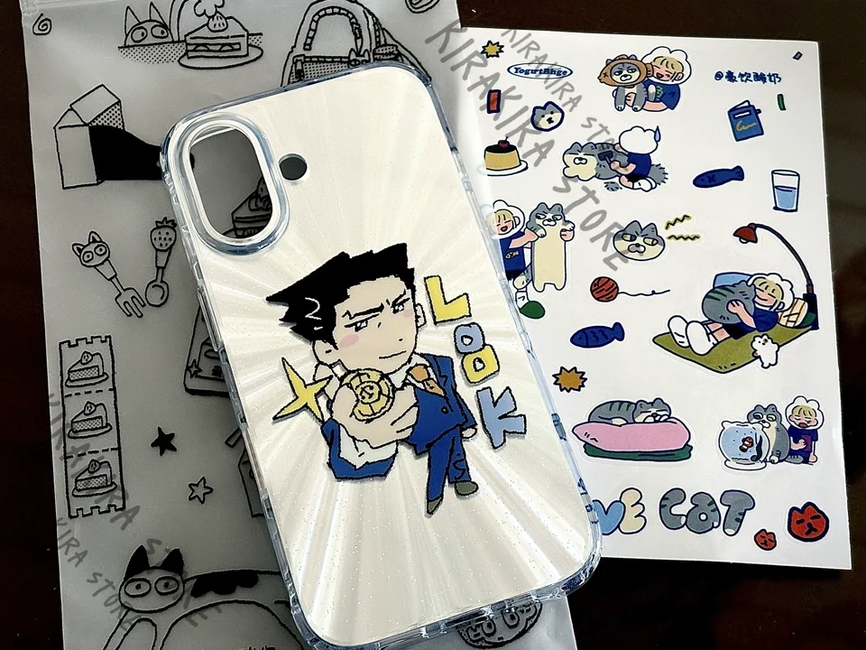Ace Attorney Phoenix Wright Laser Case Mobile Phones Shell Mascot Cosplay Anime Originality Periphery Protection Sleeve