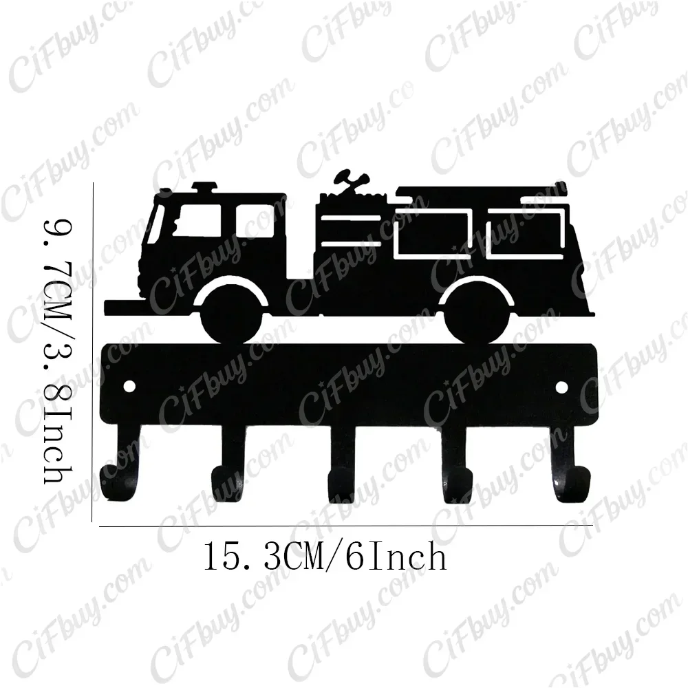 CIFBUY Fire Engine Truck Metal Key Rack Wall Mount Iron Hooks Rust Proof Waterproof For Entryway Garage Home Decor Organizer