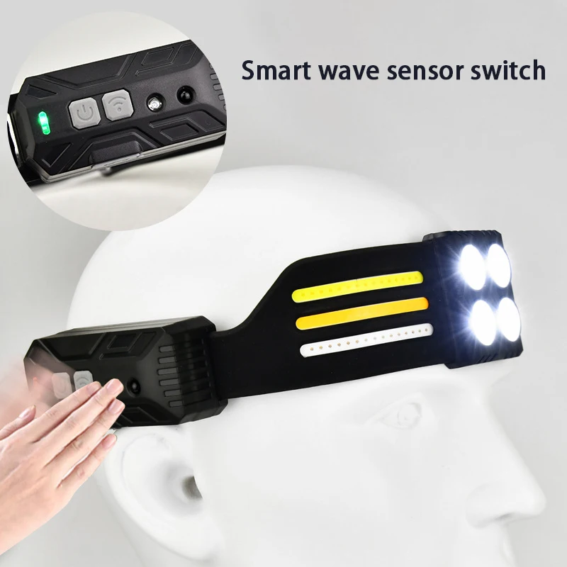 COB LED Induction Headlamp Head Light USB Rechargeable Head Flashlight with Built-in Battery Headlight Running Work Torch