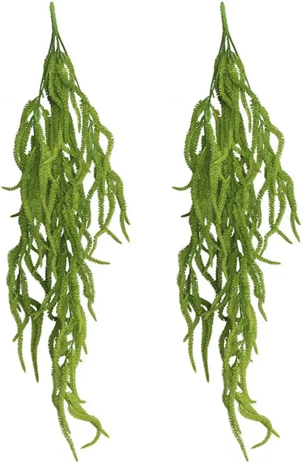 

2 Pack Artificial Hanging Plants Faux String of Pearls Plant Fake Green Amaranthus Flower Hanging Lover Tears Wedding Home Decor