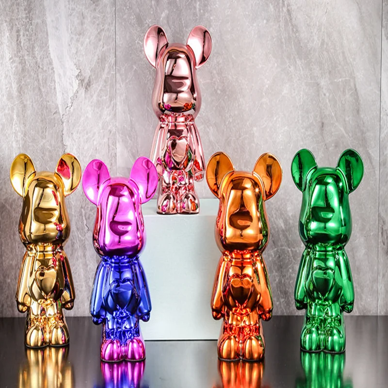 28cm Bearbrick Figurine Resin Bear Statue Home Decoration Sculpture Desktop Violent Bear Ornament For Living Room Office