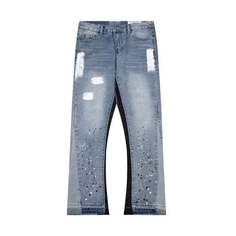 Contra cor graffiti pintado pantalones hombre jeans baggy para homens desgastado buraco em linha reta y2k angustiado denim calças de grandes