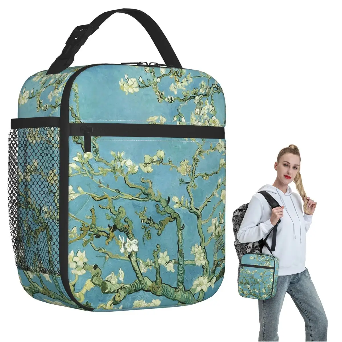 Van Gogh Almond Tree Insulated Lunch Bag for Women Children Portable Food Boxes Thermal Lunch Box Tote