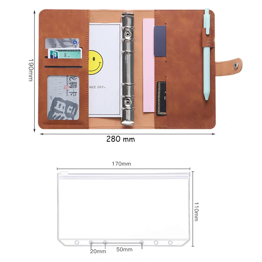 Place Bank Card Multi-color Choice 6 Round Rings Leather A6 Cash Envelopes Cash Storage Books Envelope Wallet Budget Binder