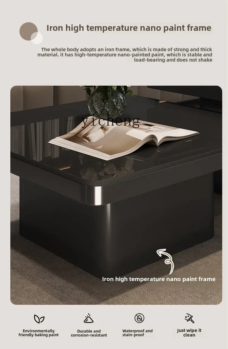 

ZZ Italian square light luxury high-end coffee table living room household small apartment rock
