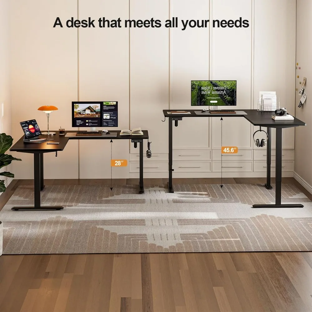 Electric Height Adjustable L-Shaped Desk, 63x55 Corner Stand-Up Desk for Home Office
