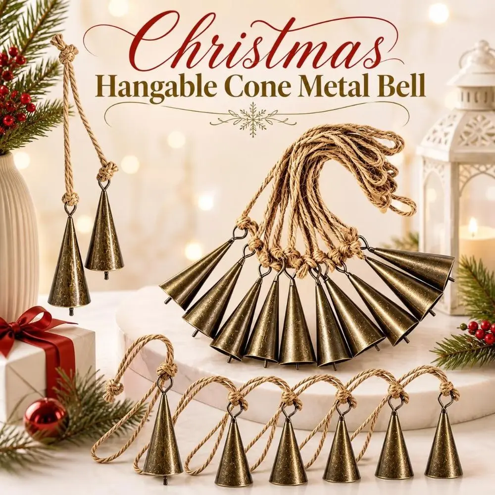 New Hangable Christmas Cone Metal Bell Conical Hollow Hanging Bell Bronzed Durable Craft Bell Festival Ornament