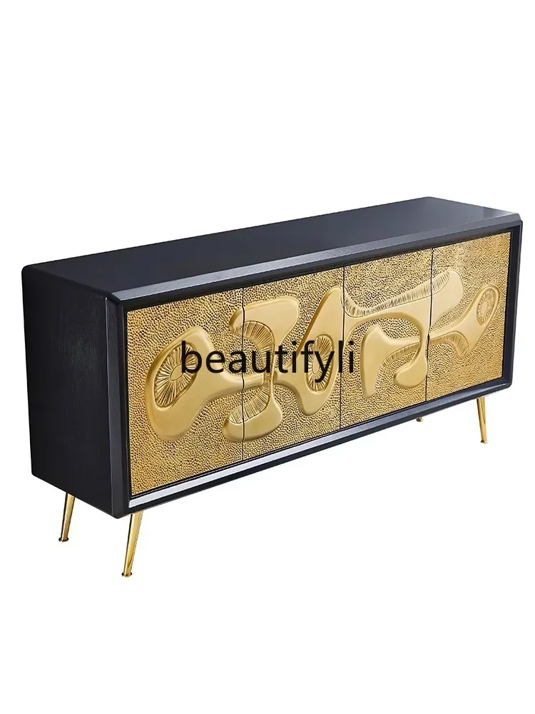 

Living room decorative cabinet neoclassical three-dimensional engraving locker stainless steel feet