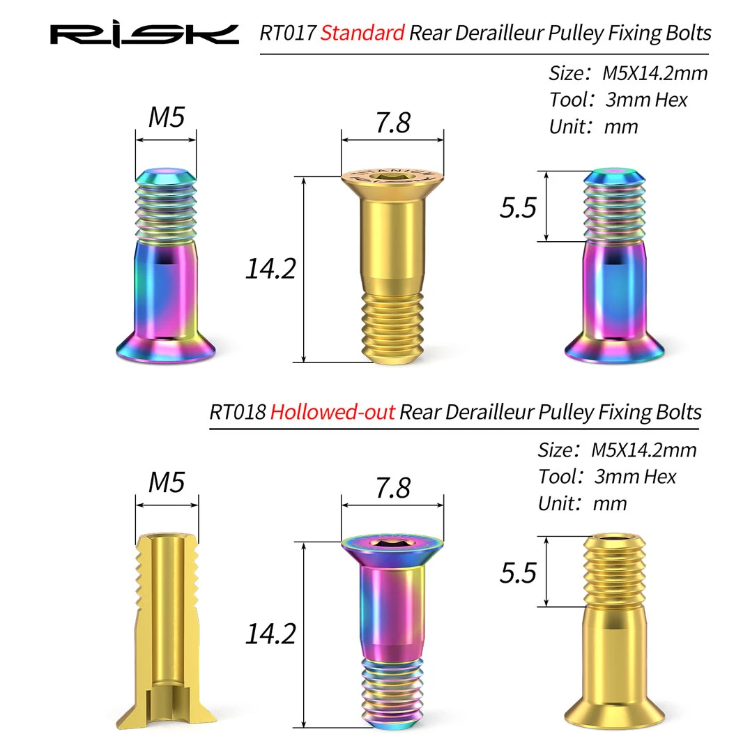 Risk MTB Road Bike Rear Derailleur Jockey Wheel Screws,Titanium alloy Bicycle Pulley Guide Wheel Fixing Bolts,2pcs M5*14.2mm image 4