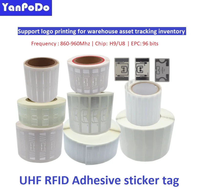 10PCS 860-960MHz Long Range EPC Gen2 U8 Alien H9 Impinj M730 Chip UHF RFID Tag Adhesive Sticker ISO18000 6C RFID UHF Wet Inlay