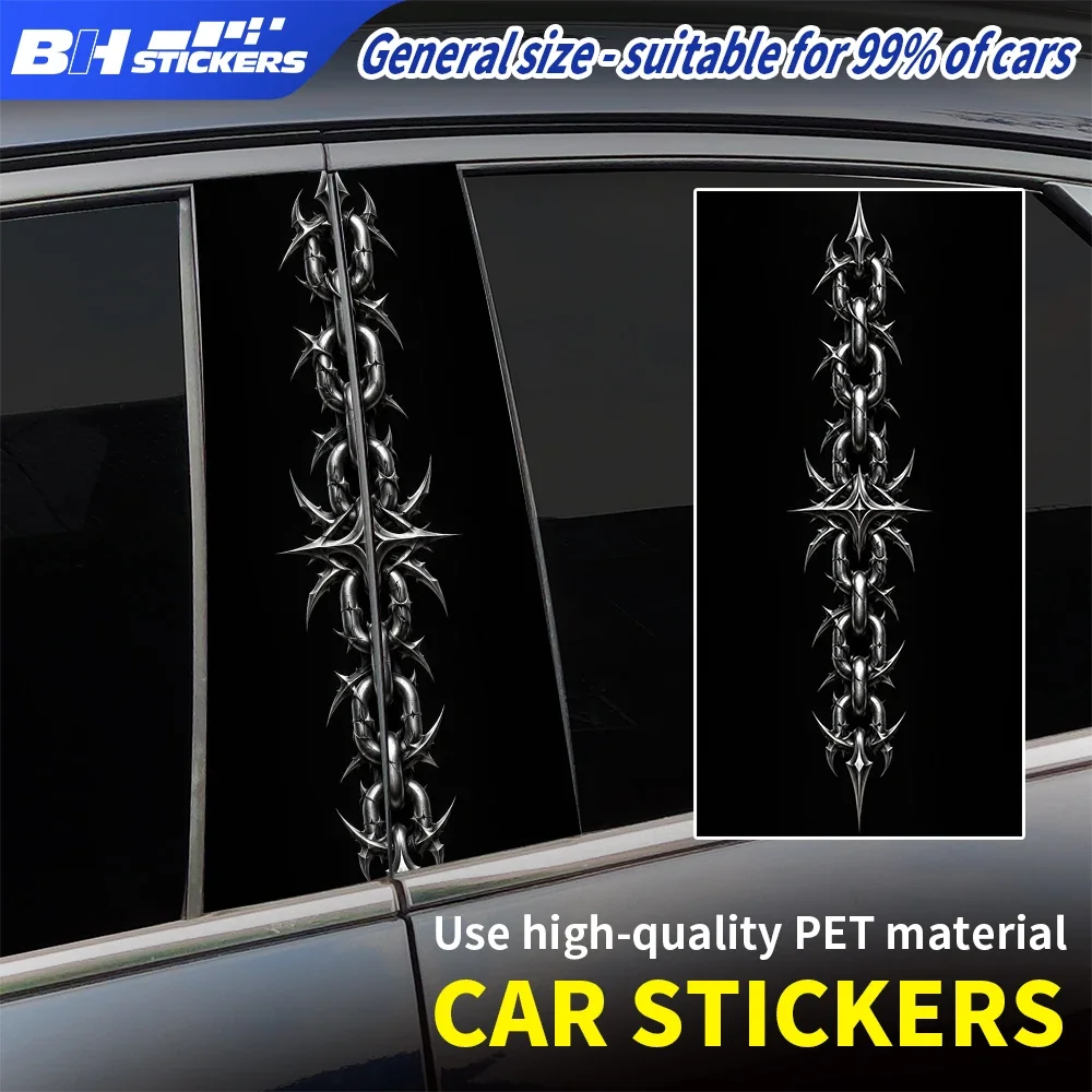 Gothic Spiked Chain Car B Pillar Sticker 2Pcs Vinyl Window Middle Column Decal Universal Auto Exterior Decoration Accessories TG