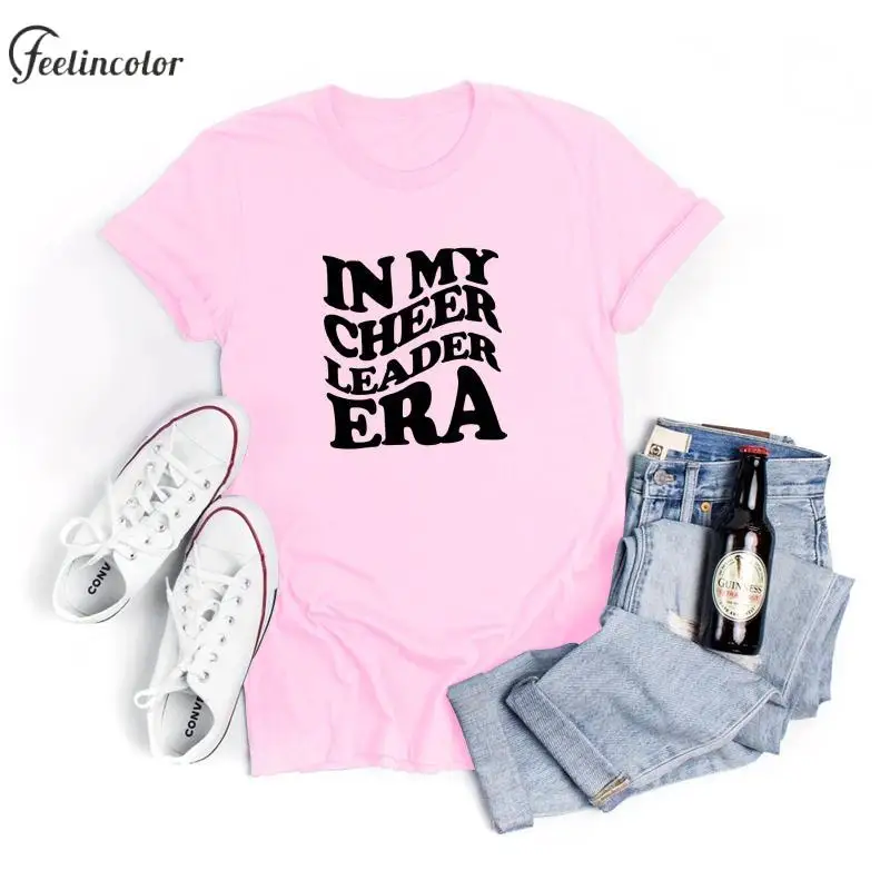 Women's Short Sleeve Cheerleading Support Top Pink Printed T-Shirt Cute Temperament Slim Clothes Showing Abdominal Muscles Top