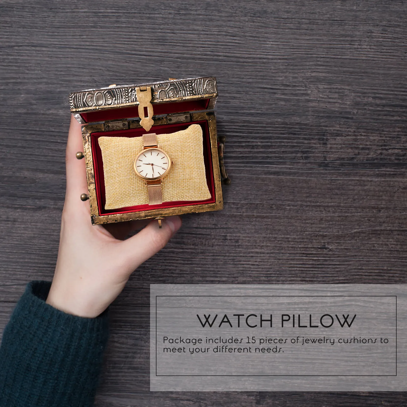 

15Pcs Jute Fabric Watch Display Pillows for Jewelry Bracelet Showcase Organizer Storage Box Lined Cushion Presentation Pillow