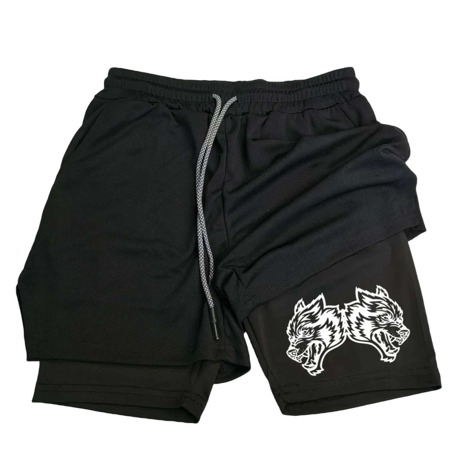 

Мужские шорты 2 в 1, двухслойные спортивные шорты для бега, фитнеса, повседневные спортивные шорты с принтом, мужские спортивные штаны