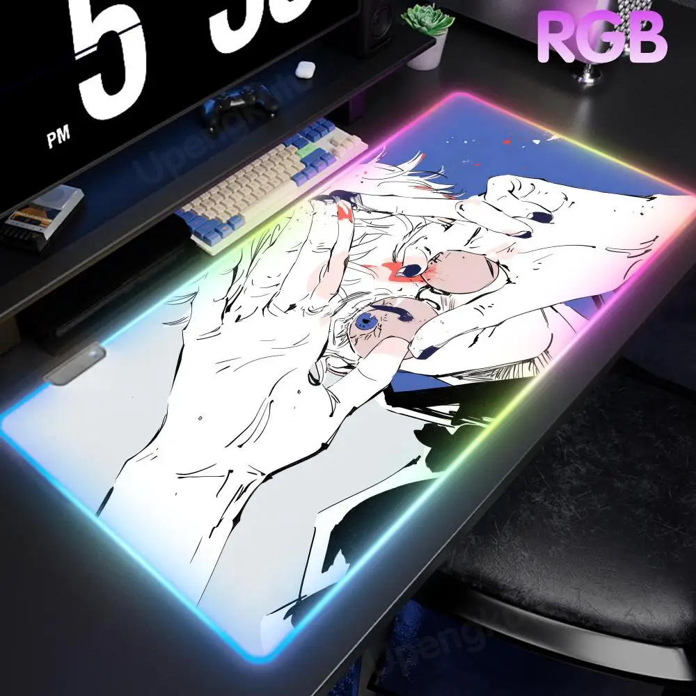 Satoru Gojo Mouse Pad Desk Mat Anime Cool RGB Mouse Gamer Mouse Pad LED Large Gamer Luminous Desk Mat