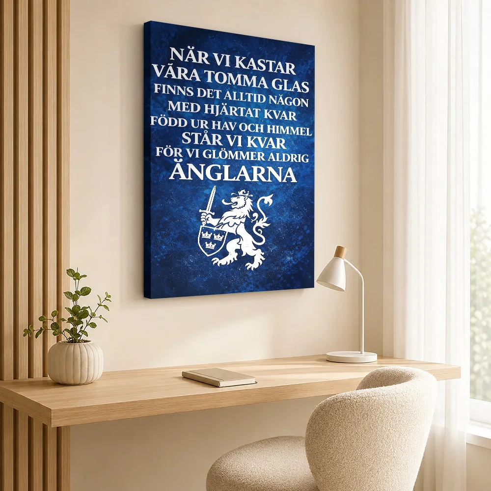 Swedish Lion Emblem with Text Framed Canvas Print Poster Customized Photo Funny Animal Wall Paintings Decoration for Kids Room