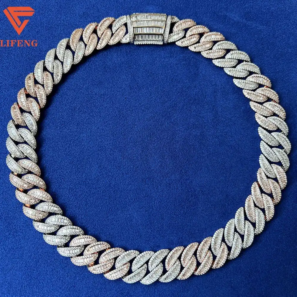 

Lifeng Jewelry Baguette Diamond Chain Silver 925 Gold Plated Vvs Moissanite Fine Jewelry Cuban Necklace