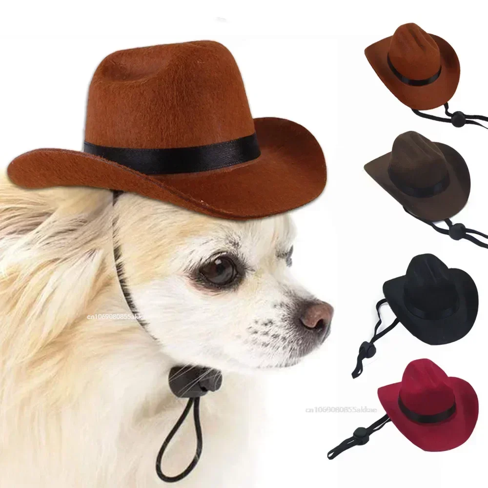 

2024 New Dog Cowboy Hat Dogs Cat Outdoor Hats Adjustable Caps Fashion for Small Medium Dogs Cats Headwear Pet Accessories