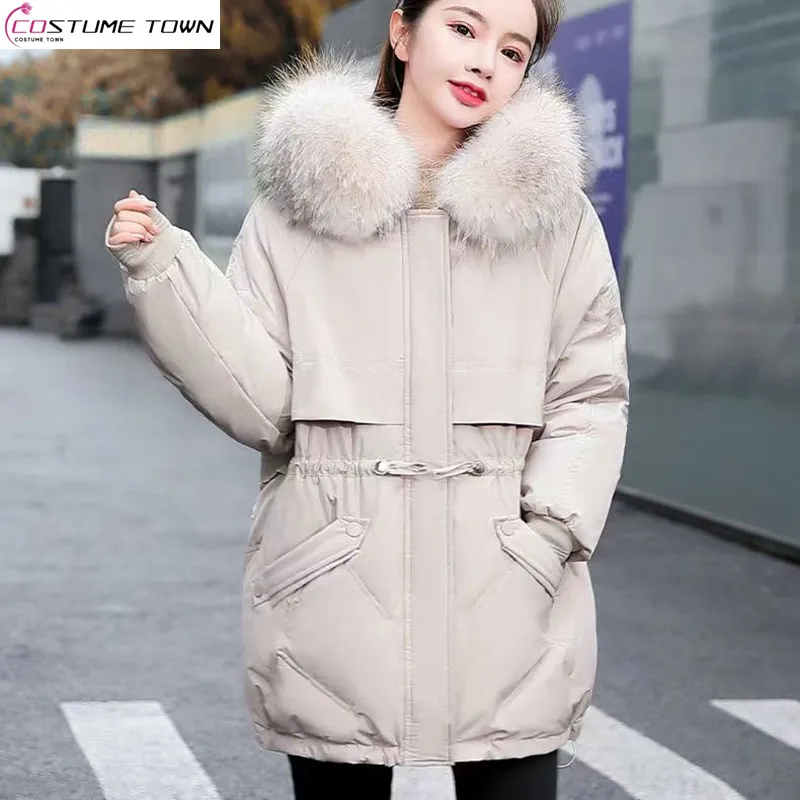 2023 Autumn and Winter New Fashion Thickened Warm Cotton Clothes Temperament Large Fur Collar Down Coat for Women