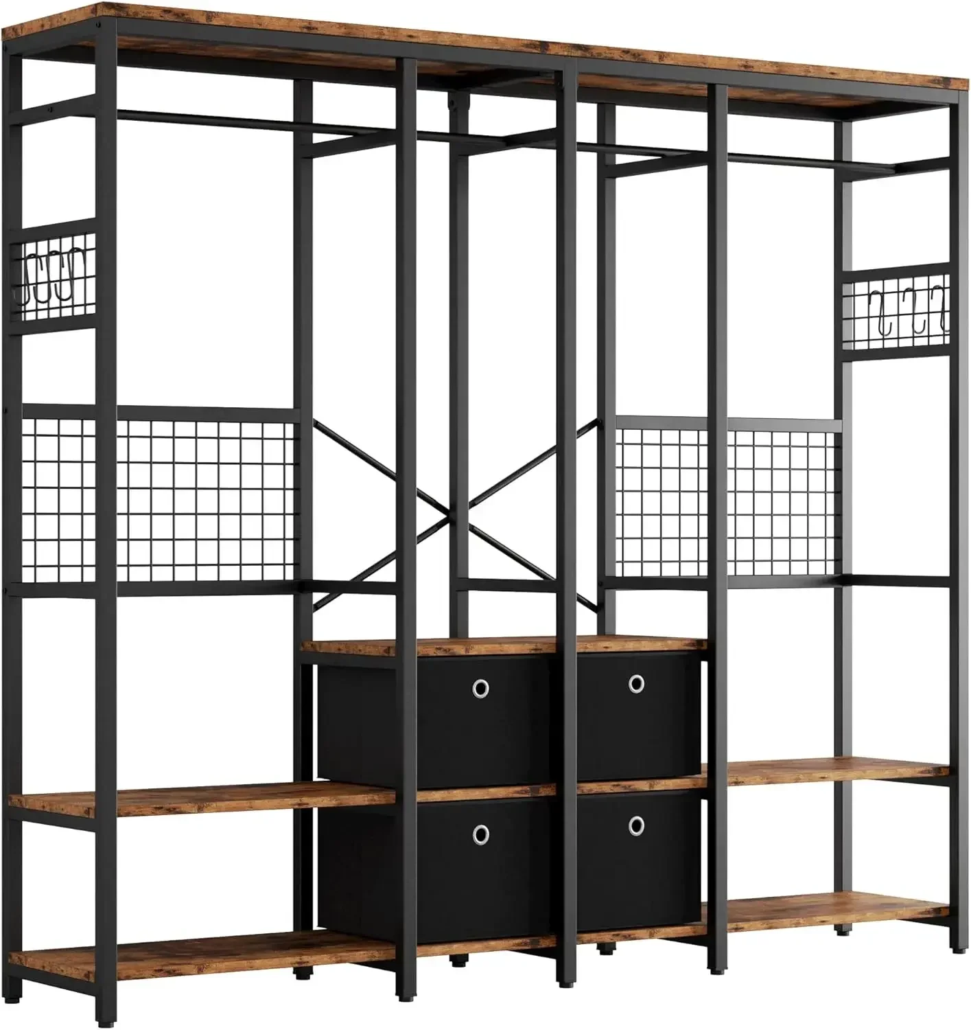 

Garment Racks Heavy Duty Closet Organizer for Hanging Clothes, Freestanding Closet Wardrobe Rack, Vintage Brown